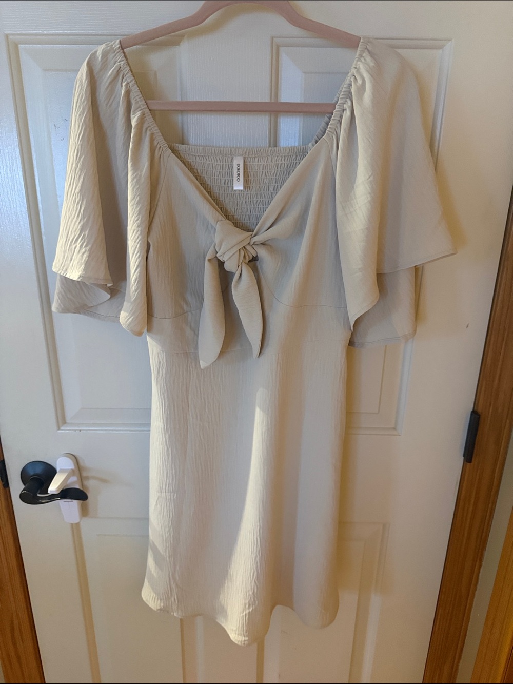 DOKOTOO Cream Smocked Dress with Knot Detail